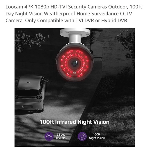 Loocam 4PK 1080p HD-TVI Security Cameras Outdoor, 100ft Day Night Vision - Picture 3 of 14